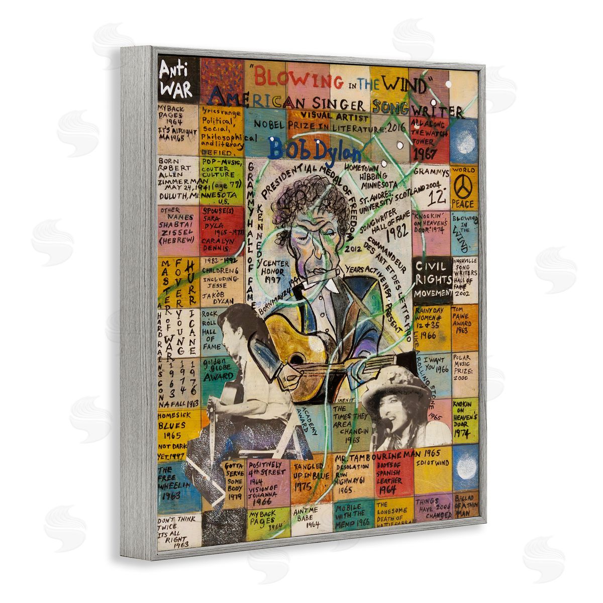 Sabin Bob Dylan Collage Gray Framed Giclee Wall Art Print