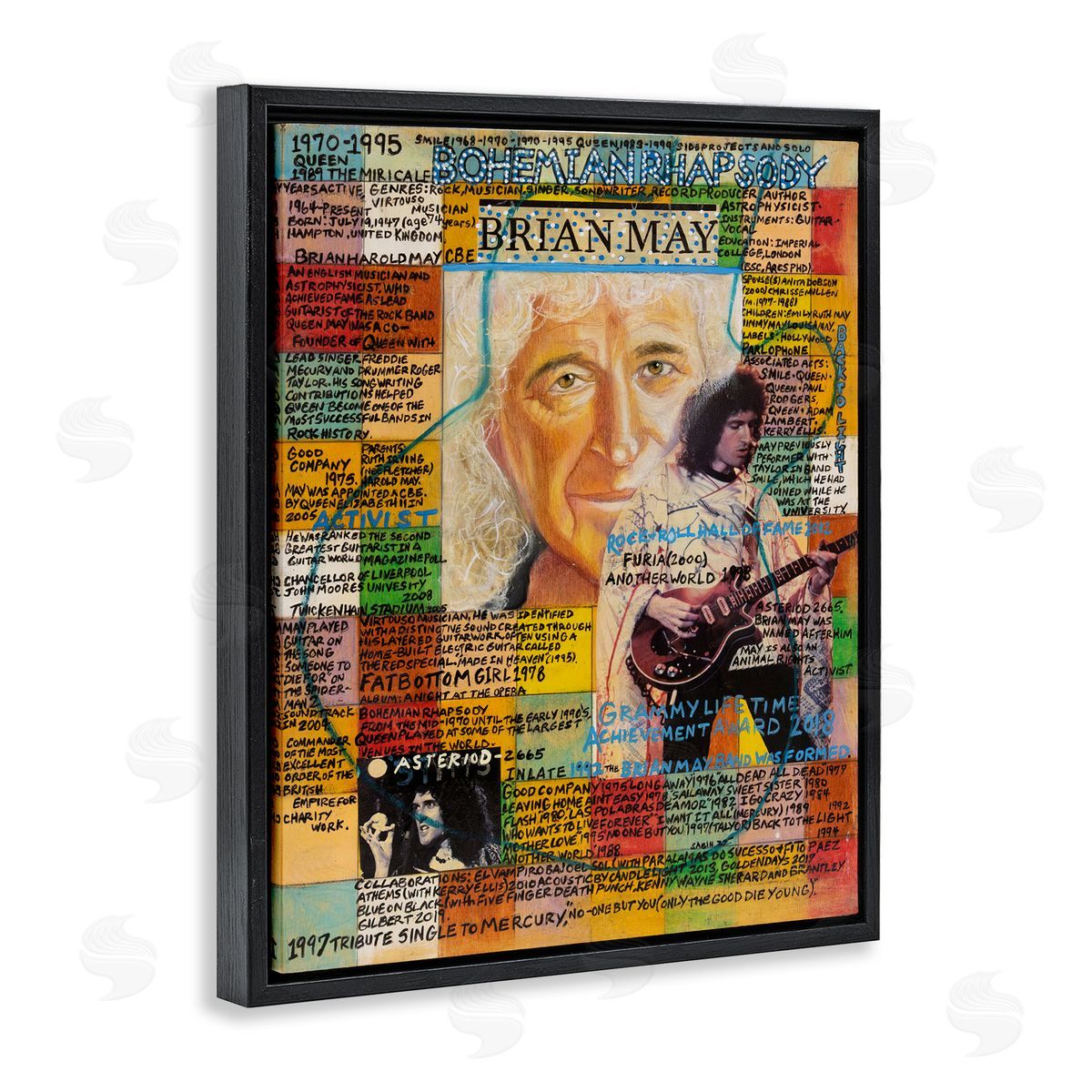 Sabin Brian May Collage Black Floating Frame Canvas Wall Art Print
