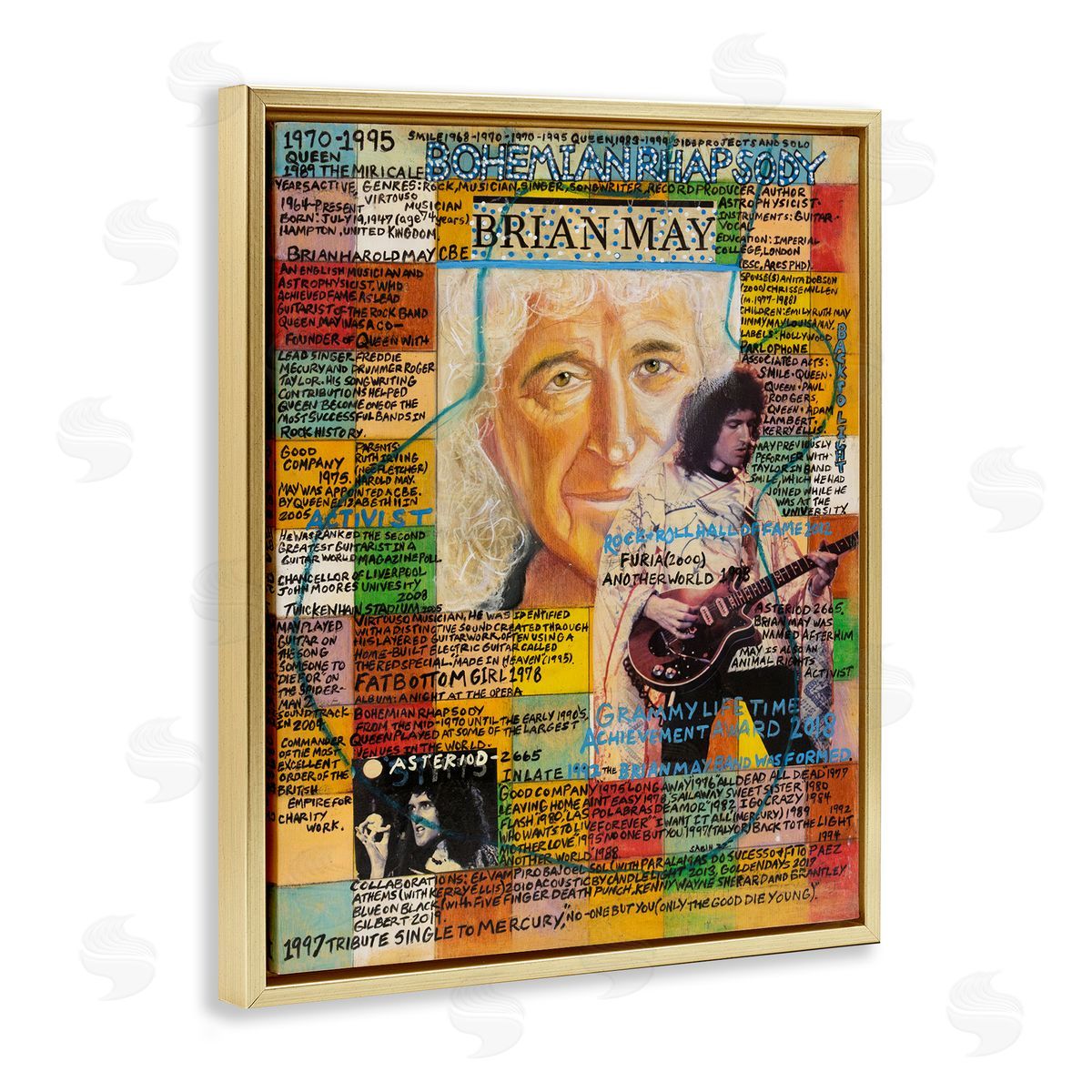 Sabin Brian May Collage Gold Floating Frame Canvas Wall Art Print