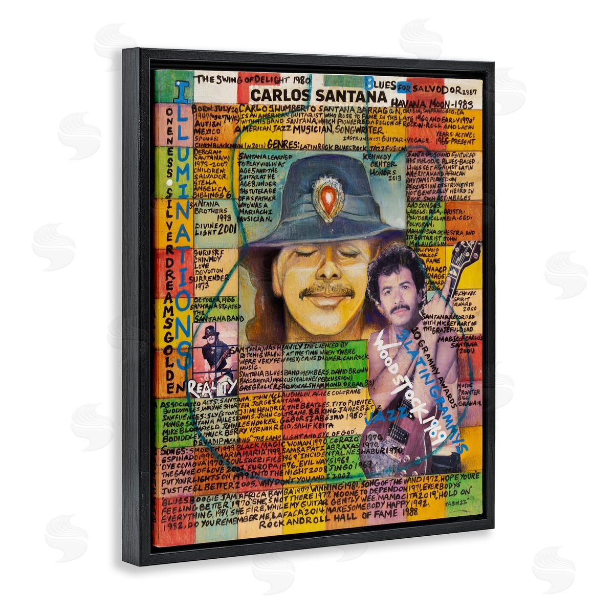 Sabin Carlos Santana Collage Black Floating Frame Canvas Wall Art Print