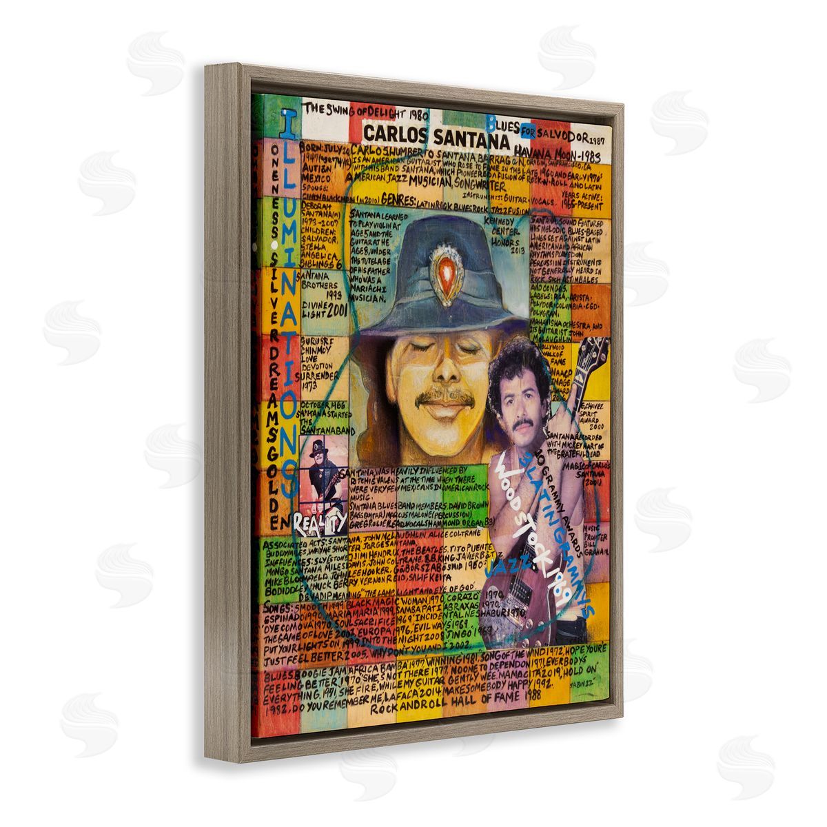 Sabin Carlos Santana Collage Brown Floating Frame Canvas Wall Art Print