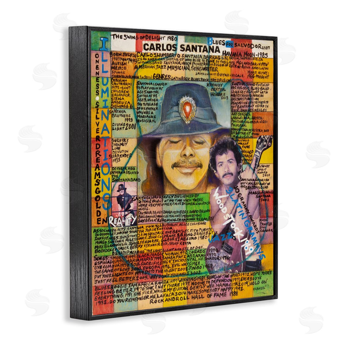 Sabin Carlos Santana Collage Black Framed Giclee Wall Art Print