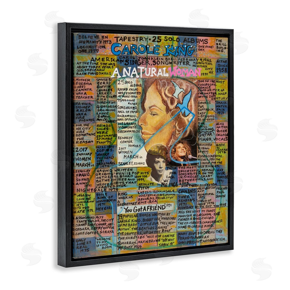 Sabin Carole King Collage Black Floating Frame Canvas Wall Art Print