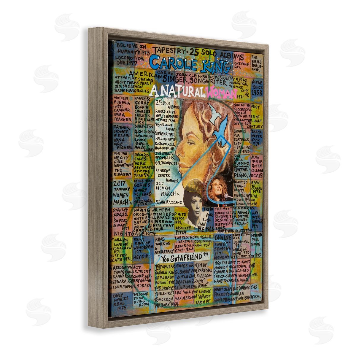 Sabin Carole King Collage Brown Floating Frame Canvas Wall Art Print