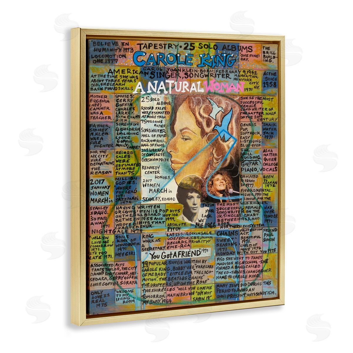 Sabin Carole King Collage Gold Floating Frame Canvas Wall Art Print