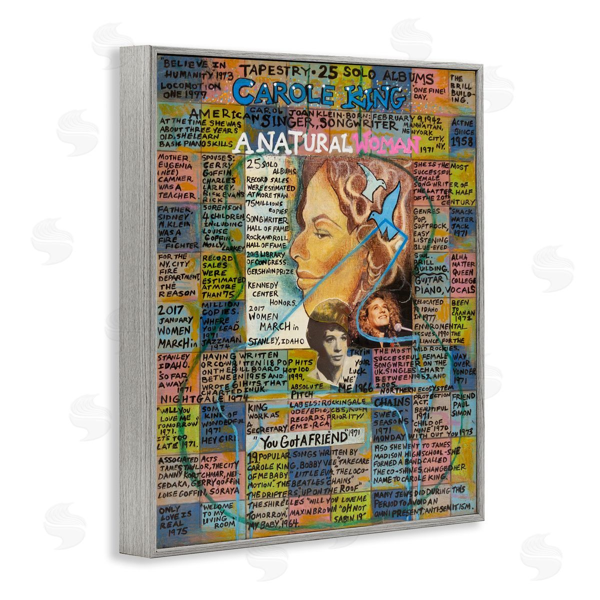 Sabin Carole King Collage Gray Framed Giclee Wall Art Print