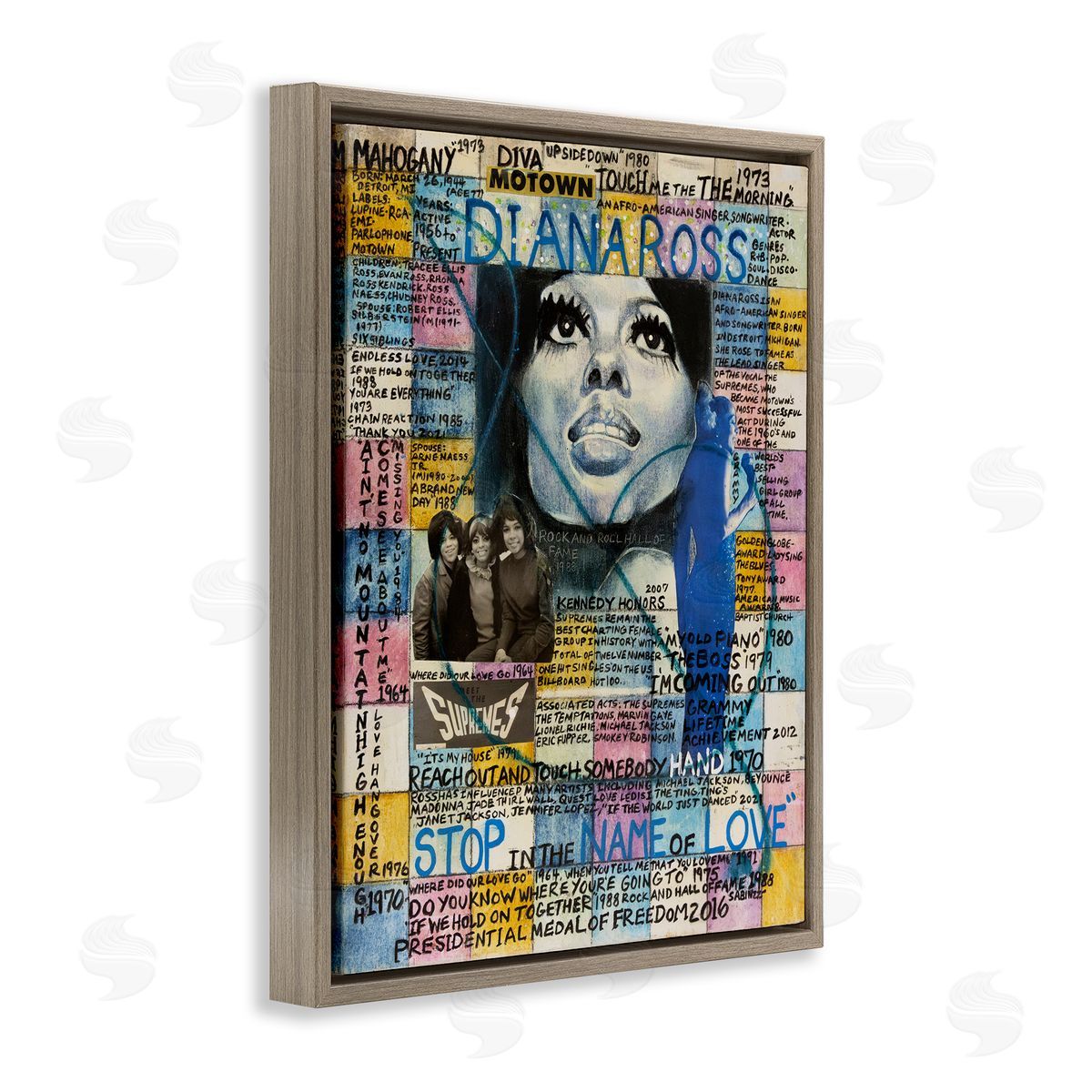 Sabin Diana Ross Collage Brown Floating Frame Canvas Wall Art Print