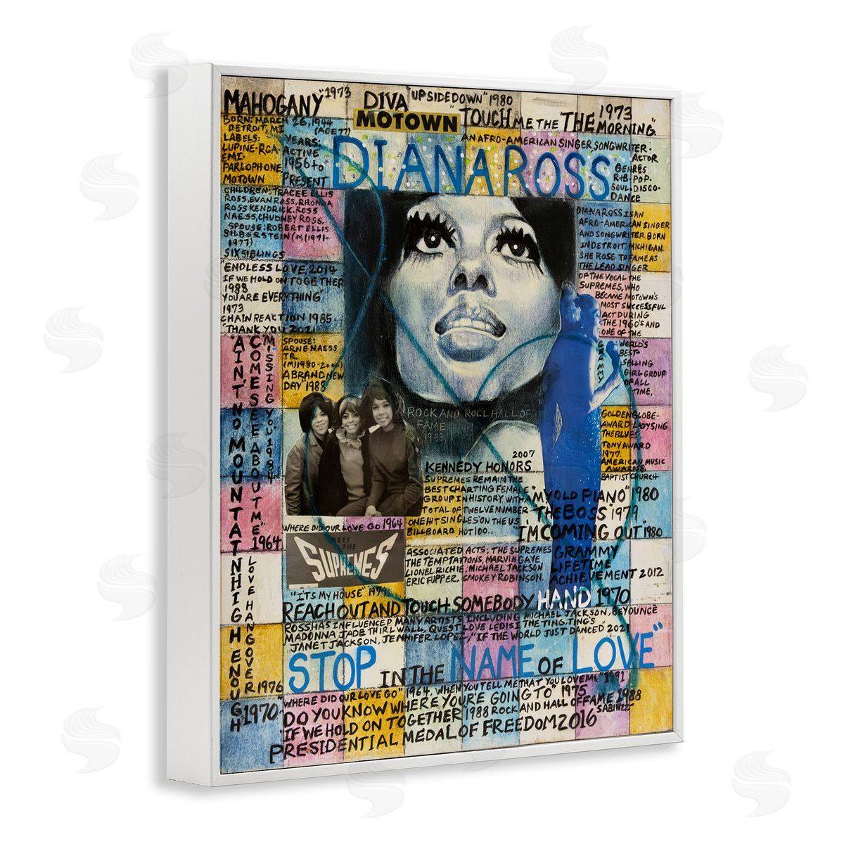 Sabin Diana Ross Collage White Framed Giclee Wall Art Print