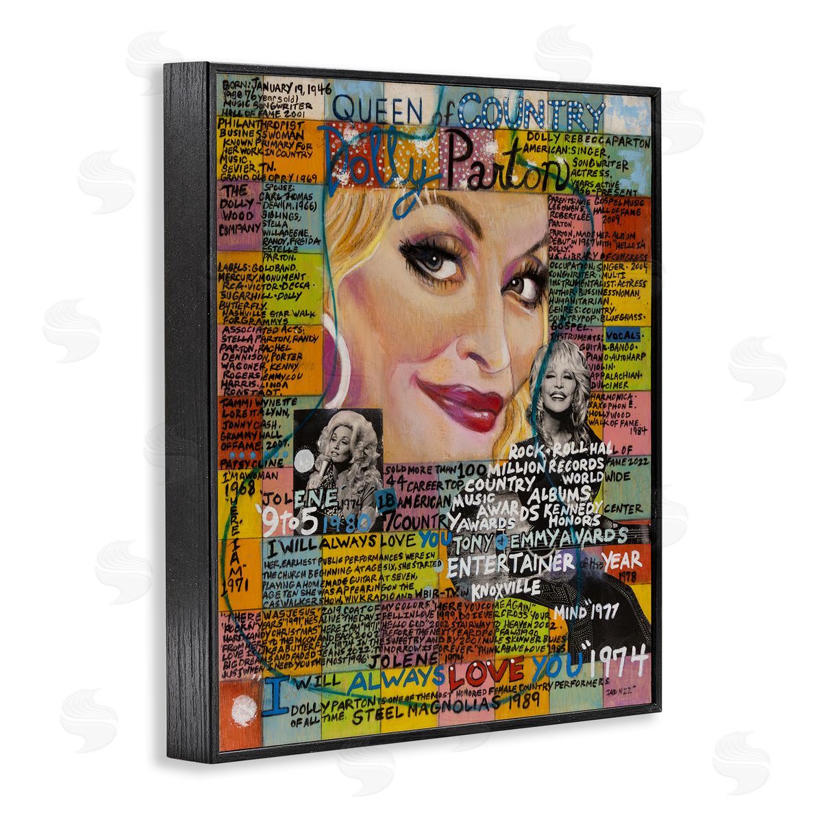 Sabin Dolly Parton Collage Black Framed Giclee Wall Art Print