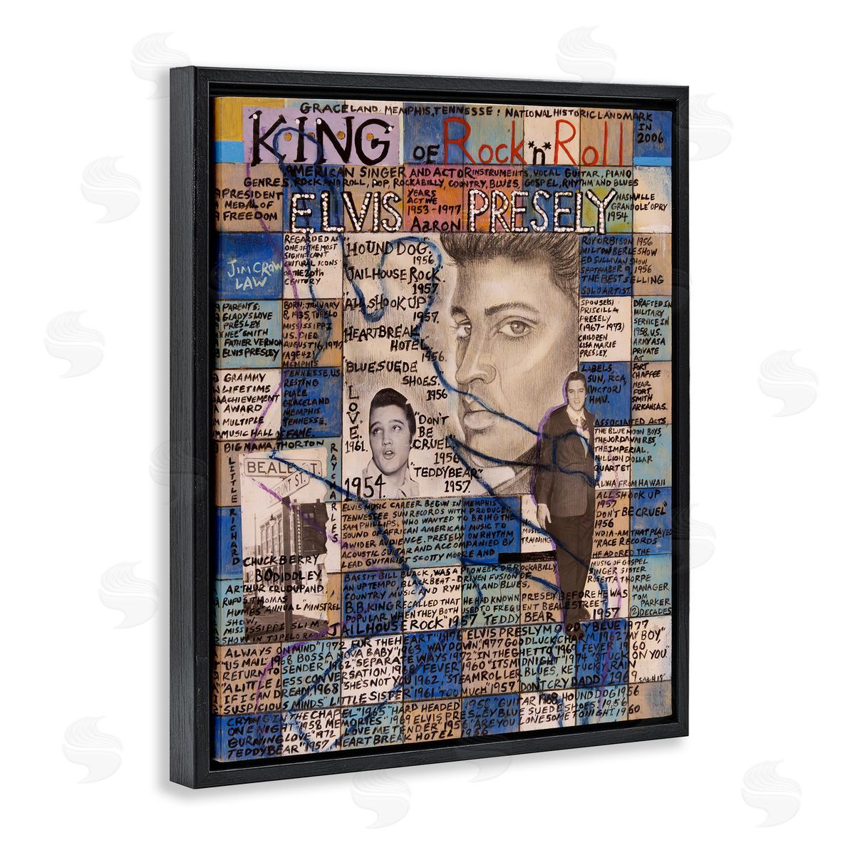 Sabin Elvis Presley Collage Black Floating Frame Canvas Wall Art Print