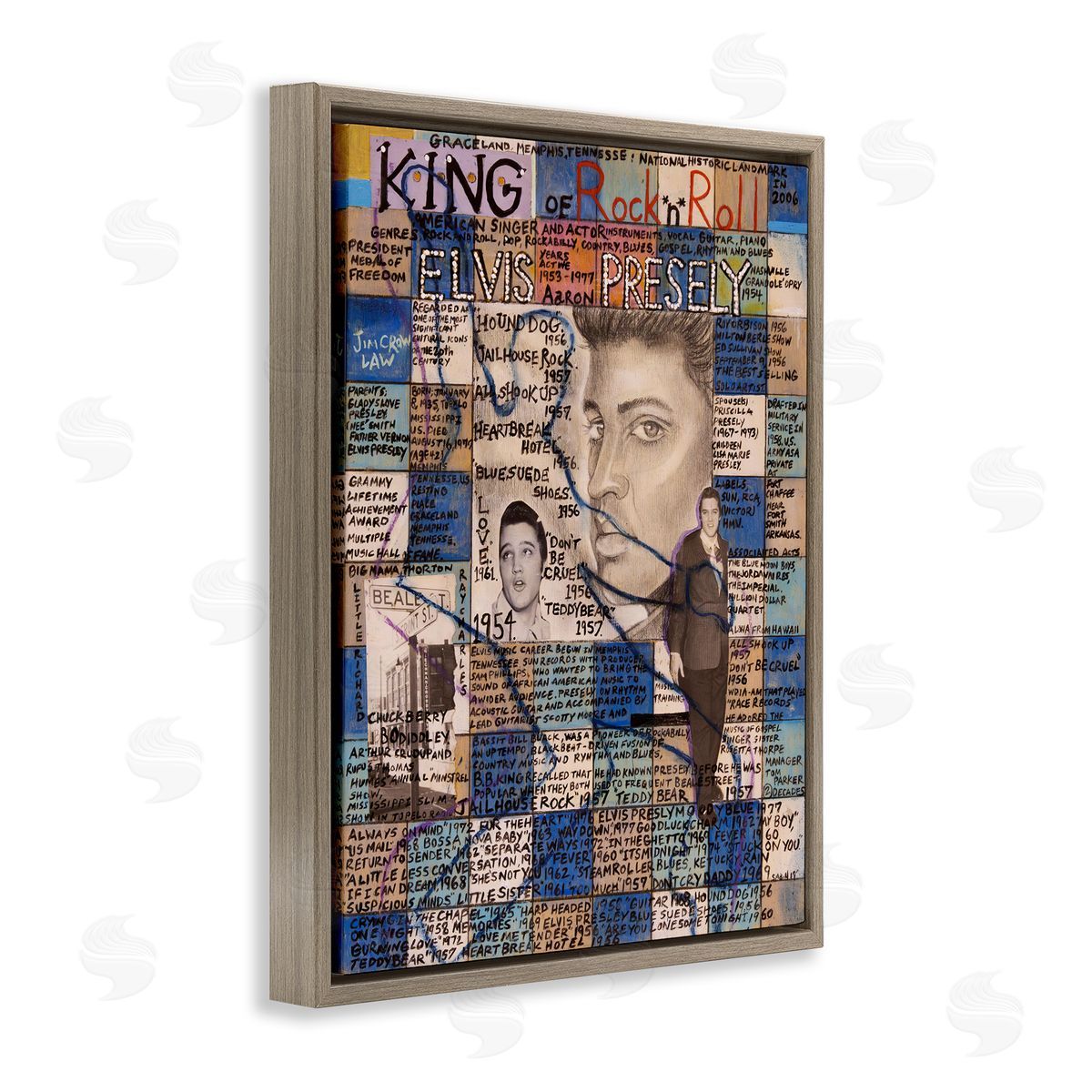 Sabin Elvis Presley Collage Brown Floating Frame Canvas Wall Art Print