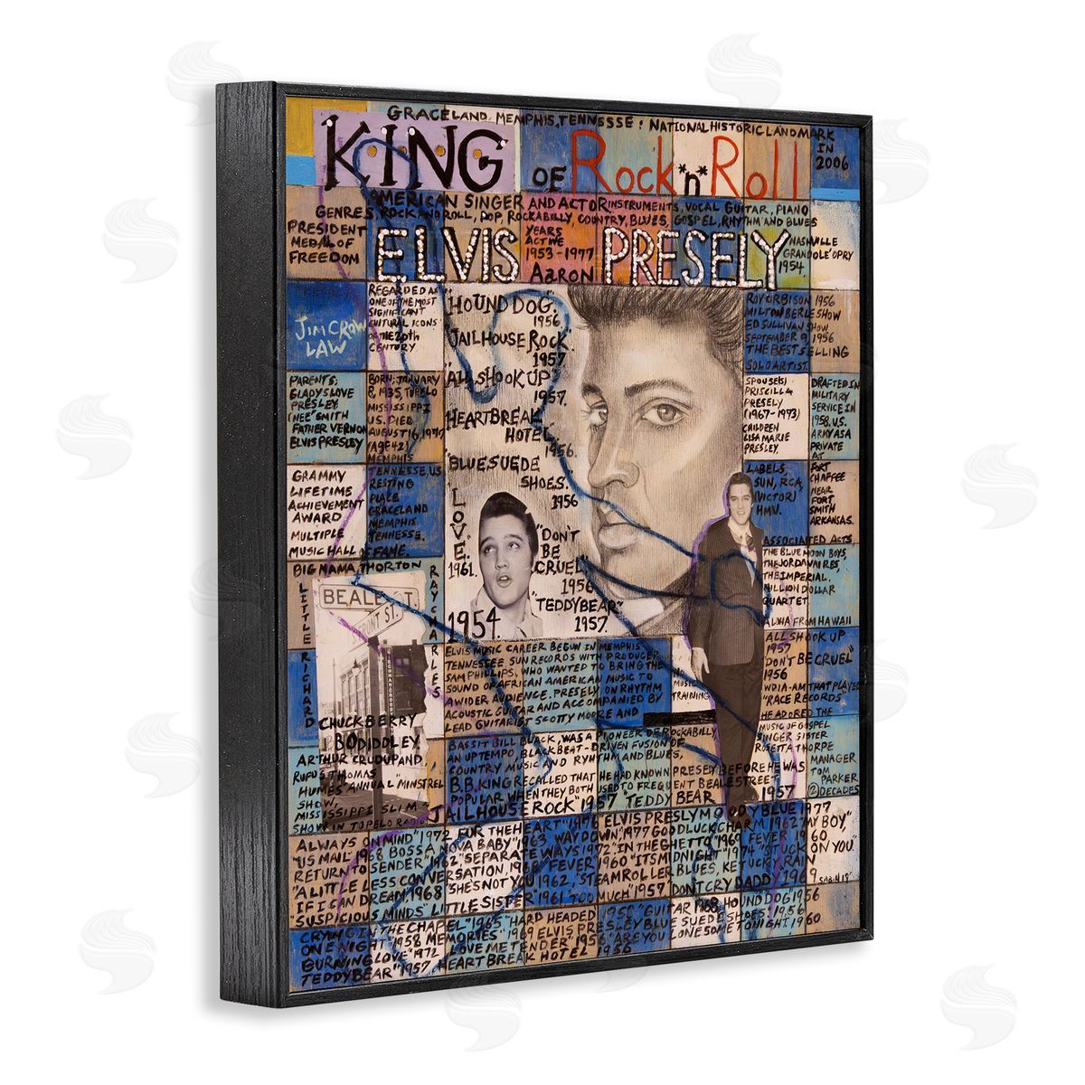 Sabin Elvis Presley Collage Black Framed Giclee Wall Art Print