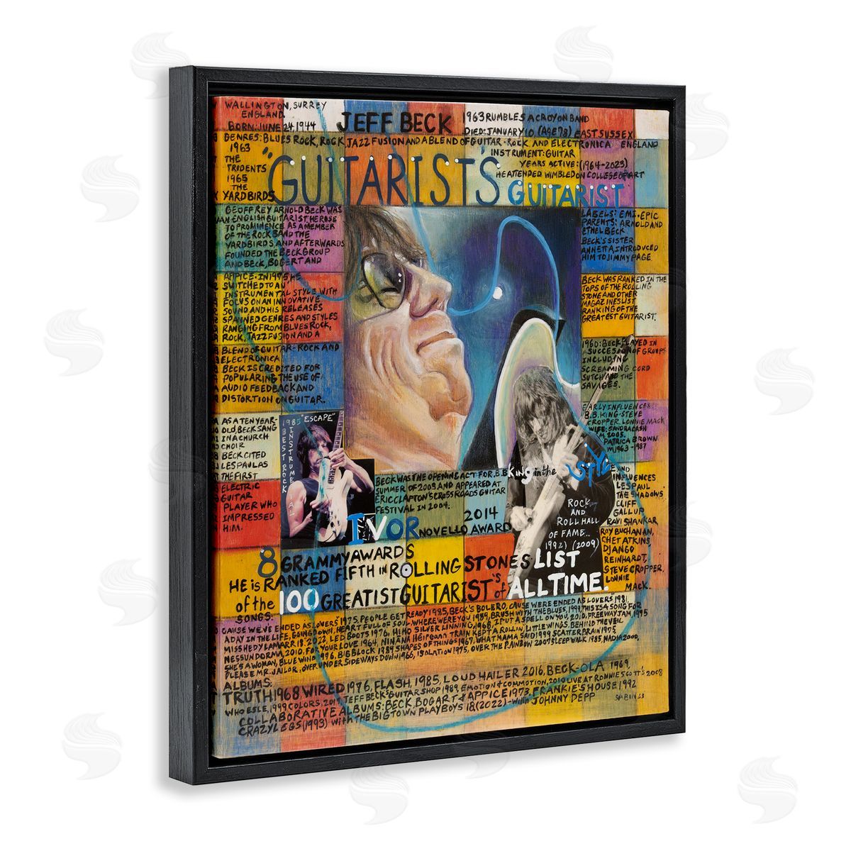 Sabin Jeff Beck Collage Black Floating Frame Canvas Wall Art Print