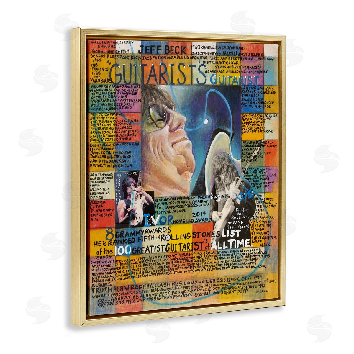 Sabin Jeff Beck Collage Gold Floating Frame Canvas Wall Art Print