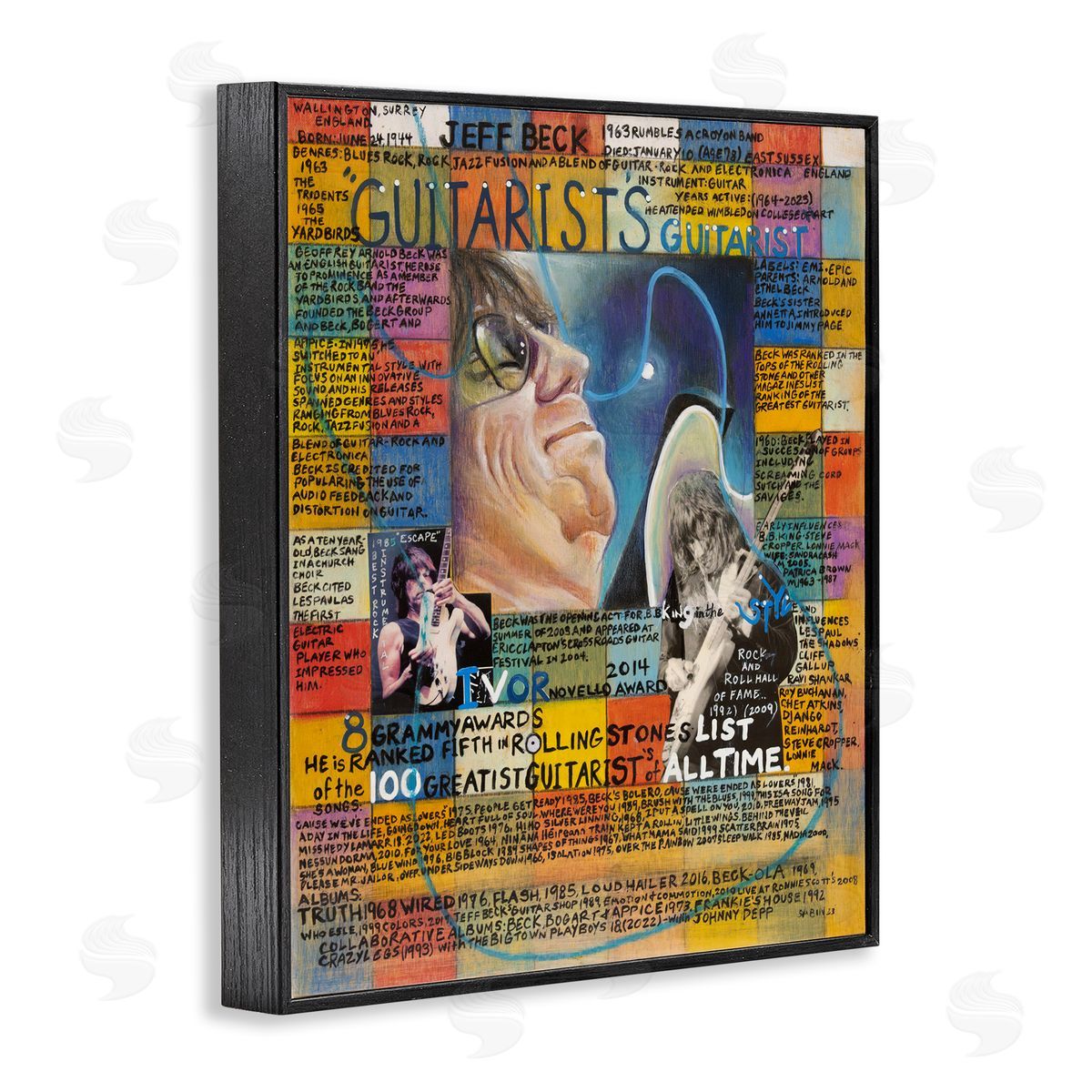 Sabin Jeff Beck Collage Black Framed Giclee Wall Art Print