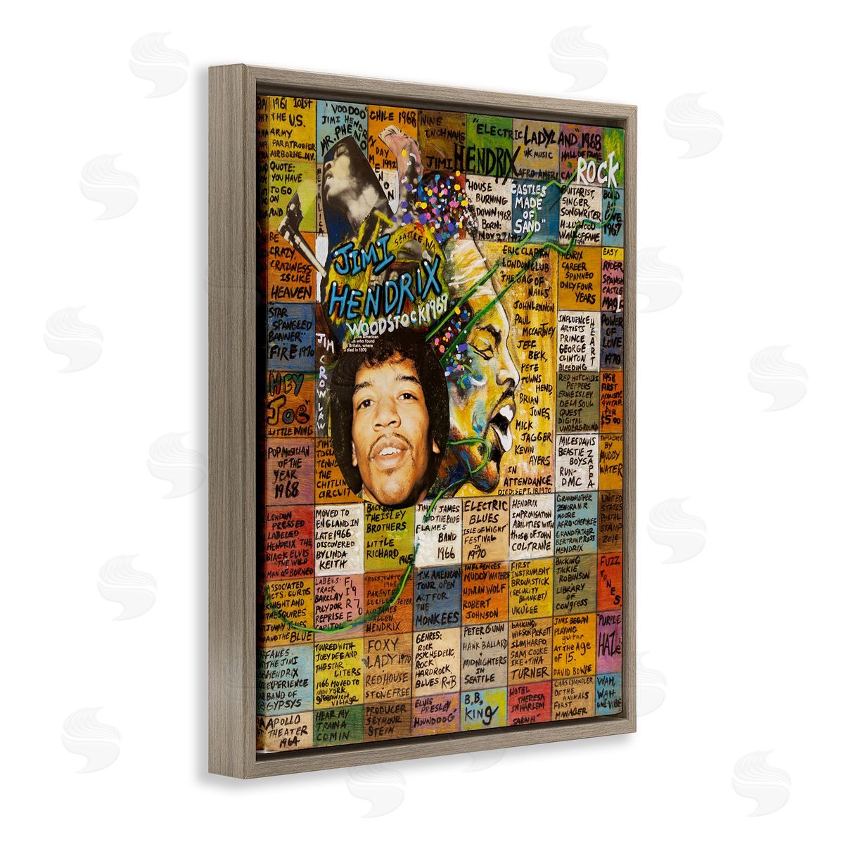 Sabin Jimi Hendrix Collage Brown Floating Frame Canvas Wall Art Print