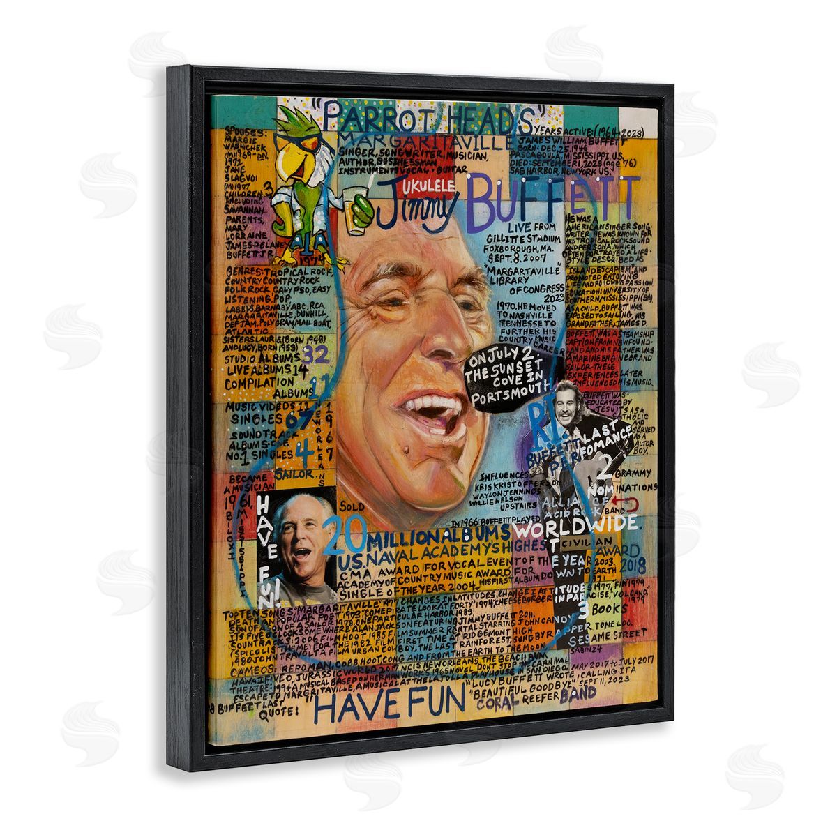 Sabin Jimmy Buffet Collage Black Floating Frame Canvas Wall Art Print