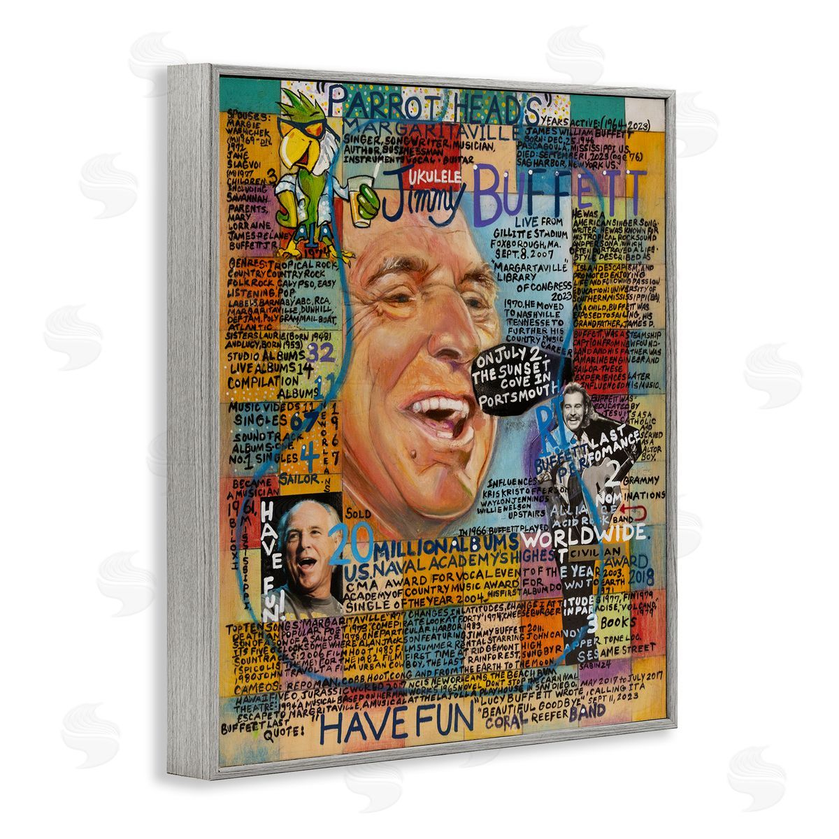 Sabin Jimmy Buffet Collage Gray Framed Giclee Wall Art Print