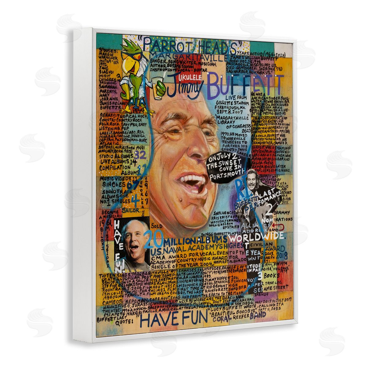 Sabin Jimmy Buffet Collage White Framed Giclee Wall Art Print