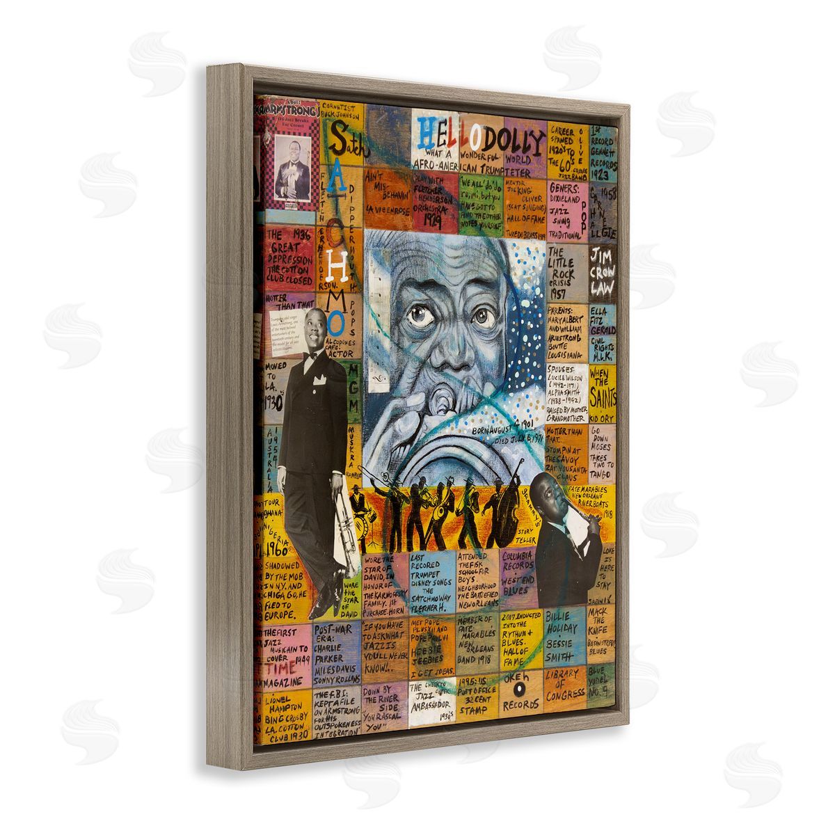 Sabin Louis Armstrong Collage Brown Floating Frame Canvas Wall Art Print