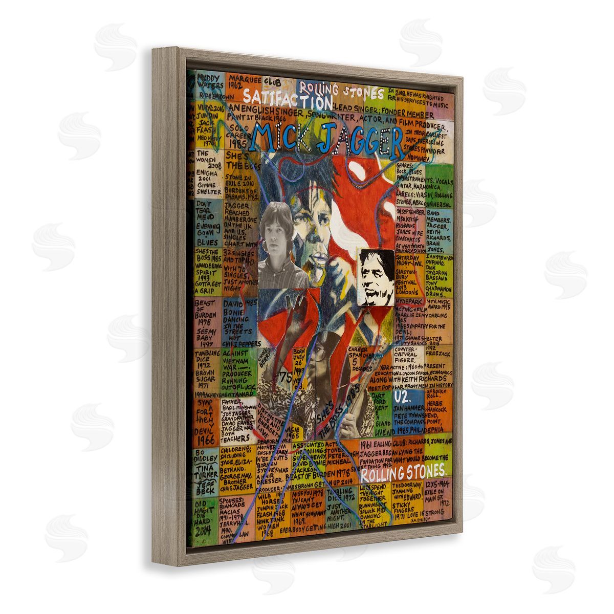 Sabin Mick Jagger Collage Brown Floating Frame Canvas Wall Art Print