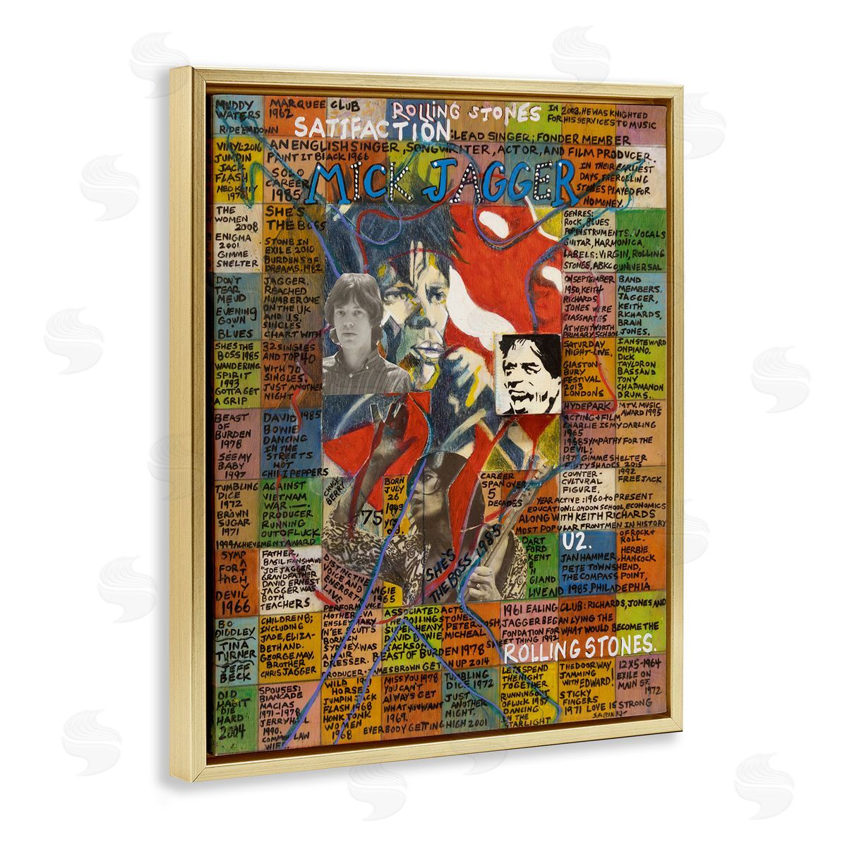 Sabin Mick Jagger Collage Gold Floating Frame Canvas Wall Art Print