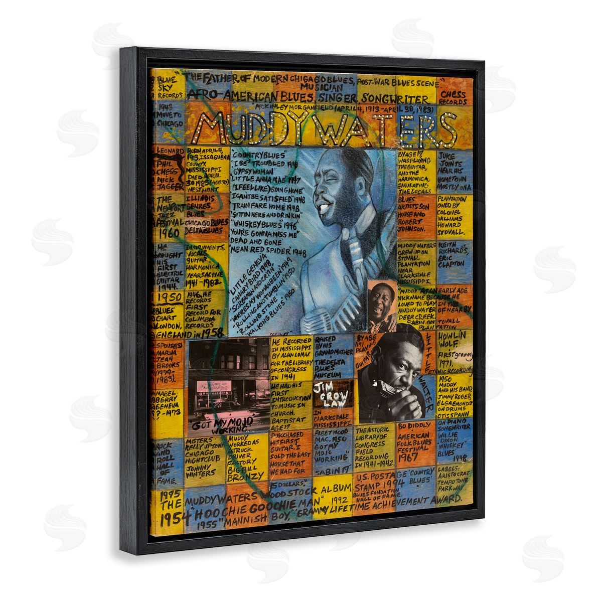 Sabin Muddy Waters Collage Black Floating Frame Canvas Wall Art Print