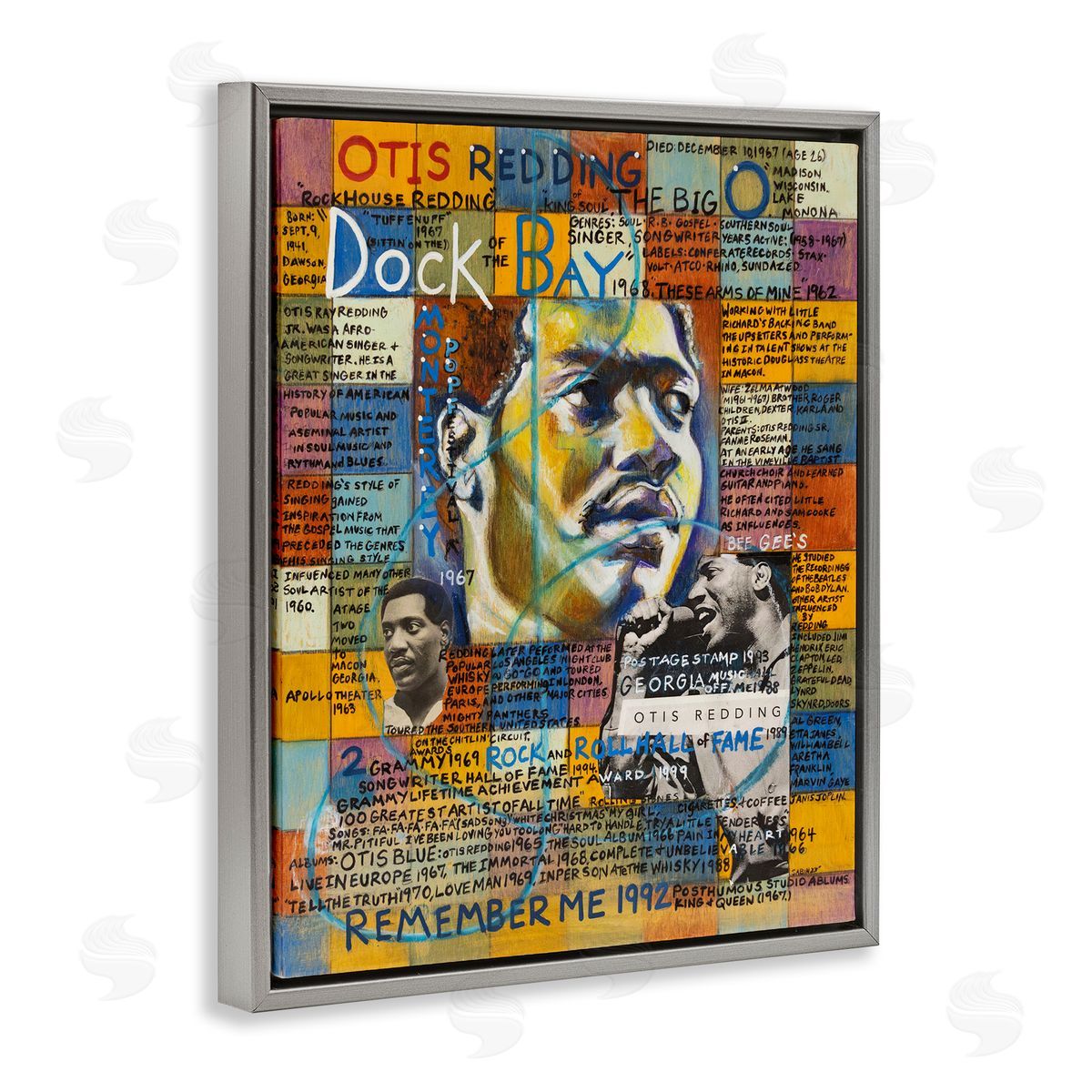 Sabin Otis Redding Collage Gray Floating Frame Canvas Wall Art Print
