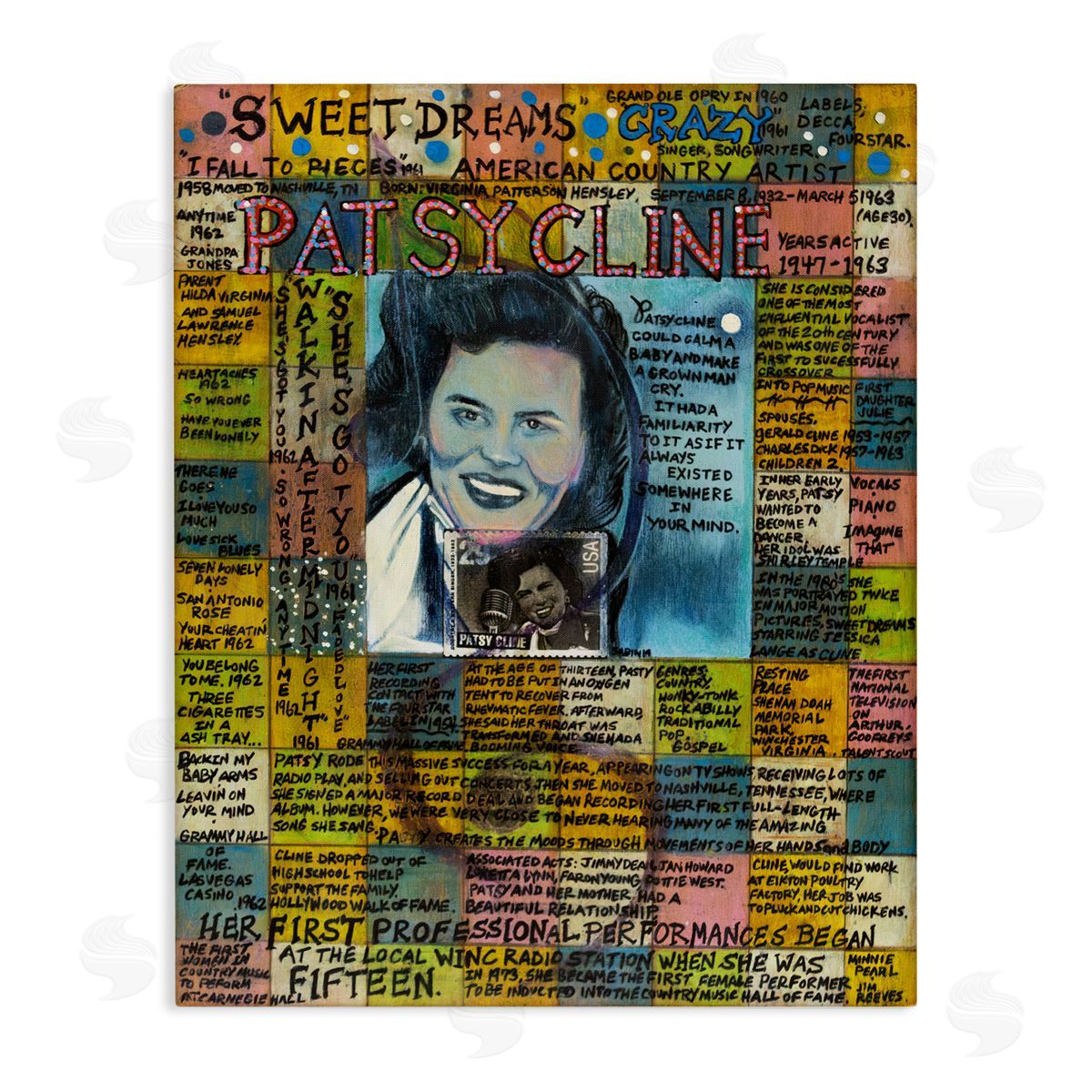 Sabin Patsy Cline Collage Canvas Wall Art Print