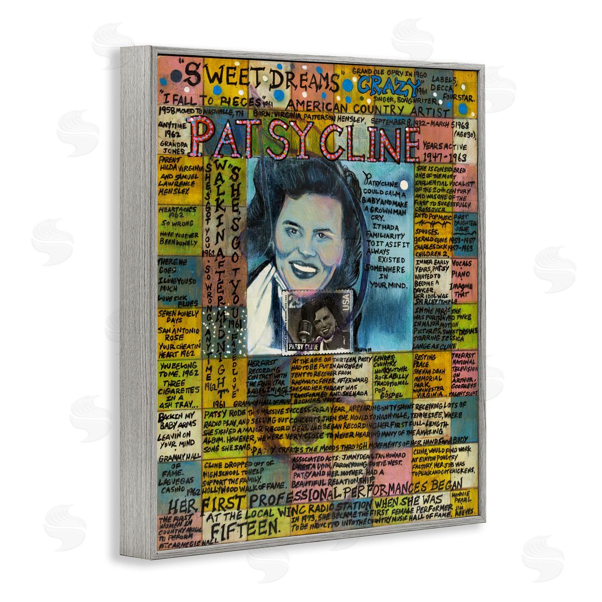 Sabin Patsy Cline Collage Gray Framed Giclee Wall Art Print