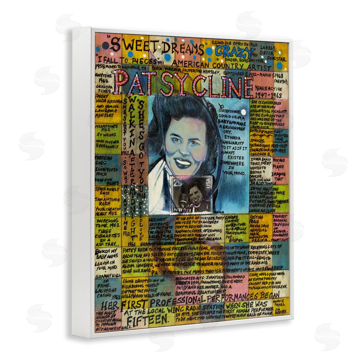 Sabin Patsy Cline Collage White Framed Giclee Wall Art Print