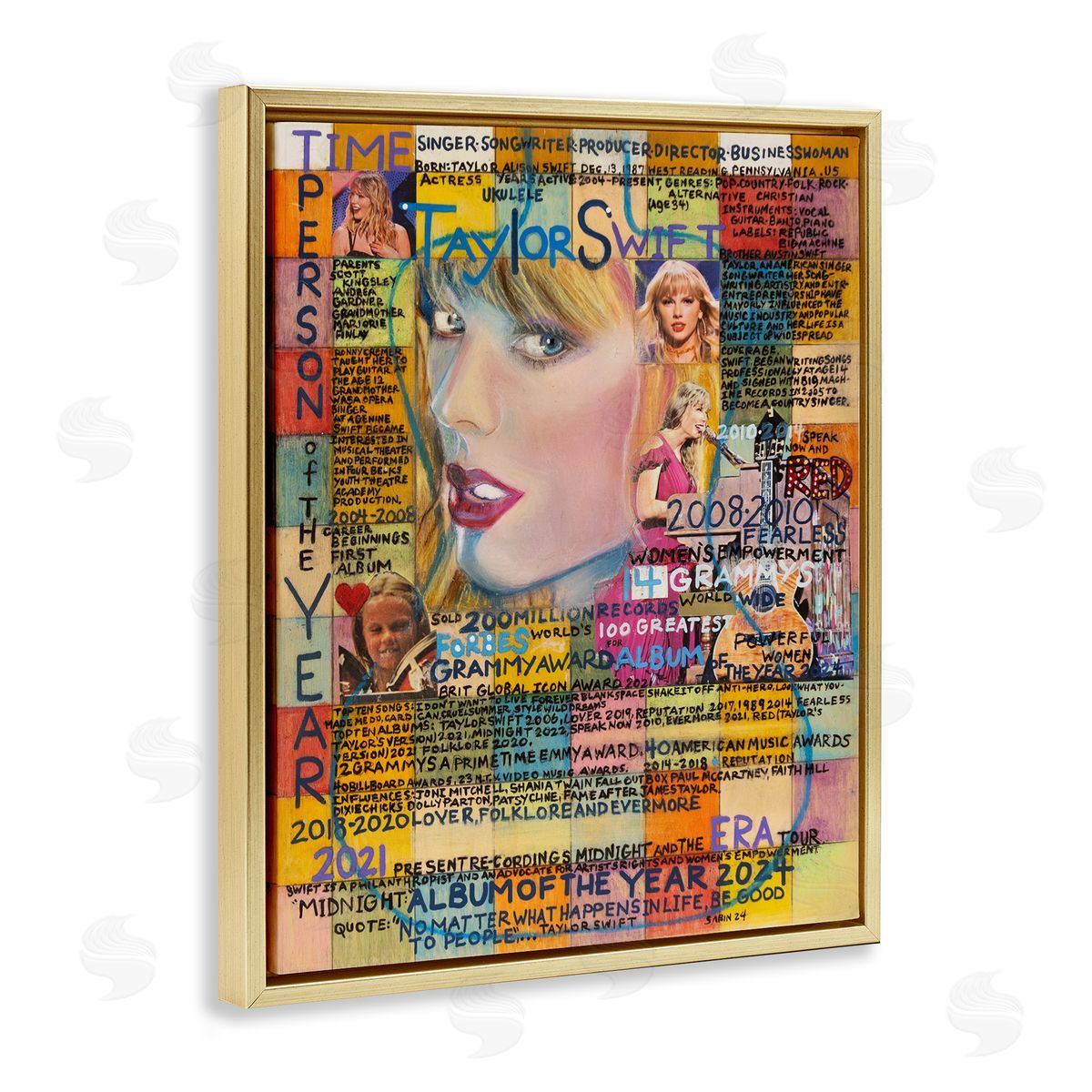 Sabin Taylor Musician Collage Gold Floating Frame Canvas Wall Art Print