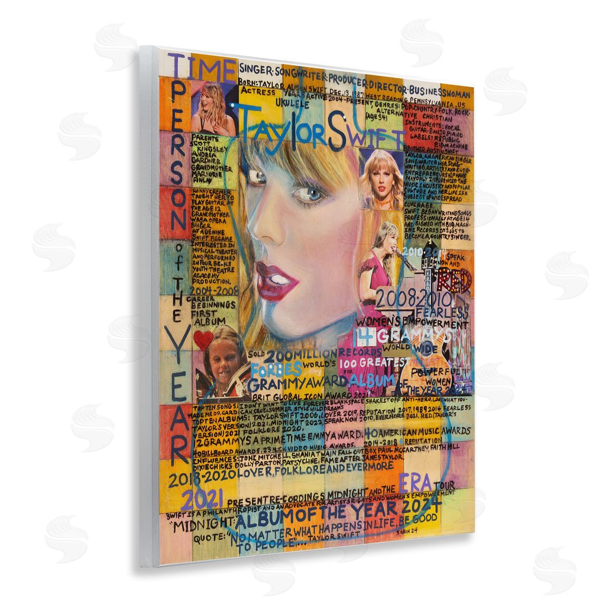 Sabin Taylor Musician Collage Wooden Wall Plaque Art Print