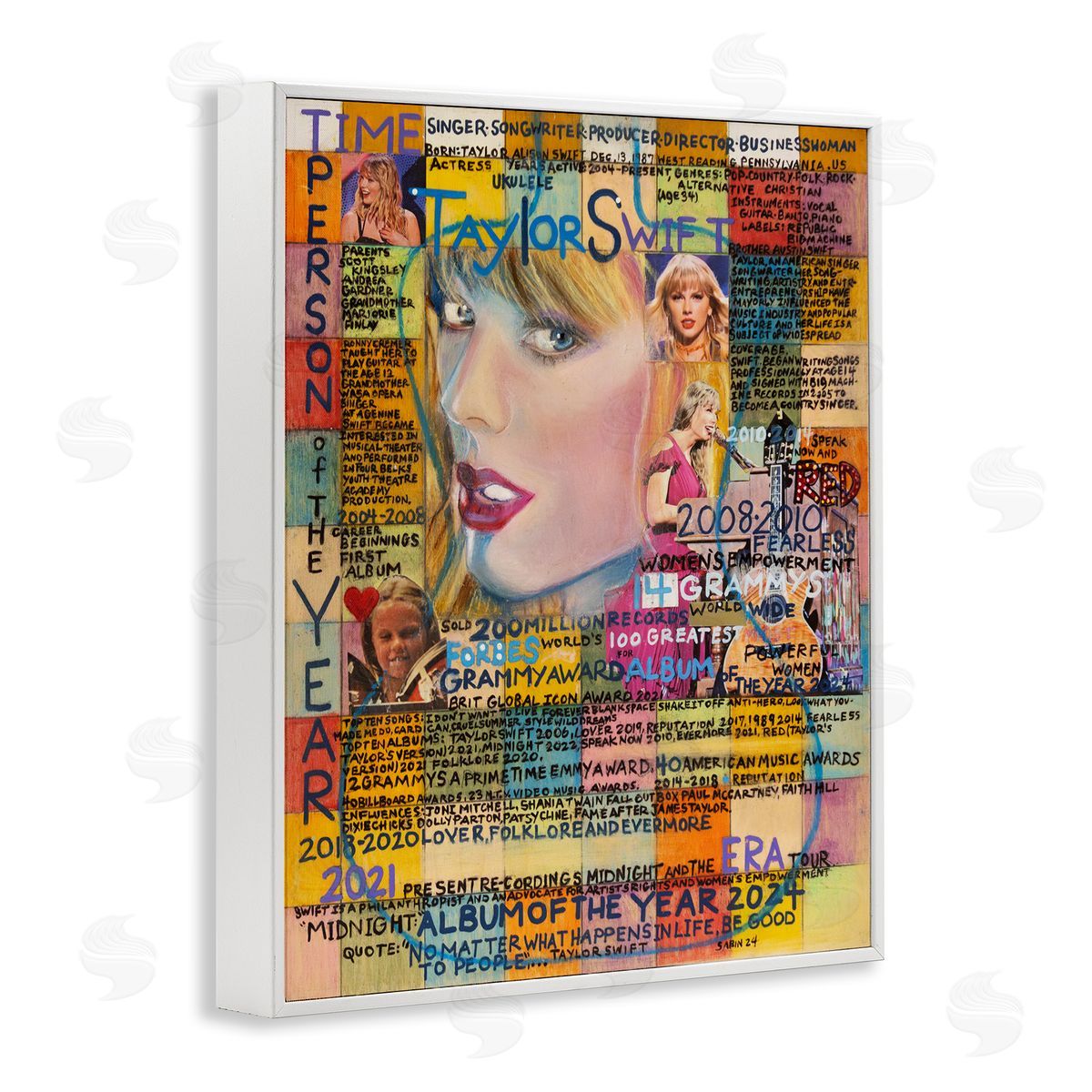 Sabin Taylor Musician Collage White Framed Giclee Wall Art Print