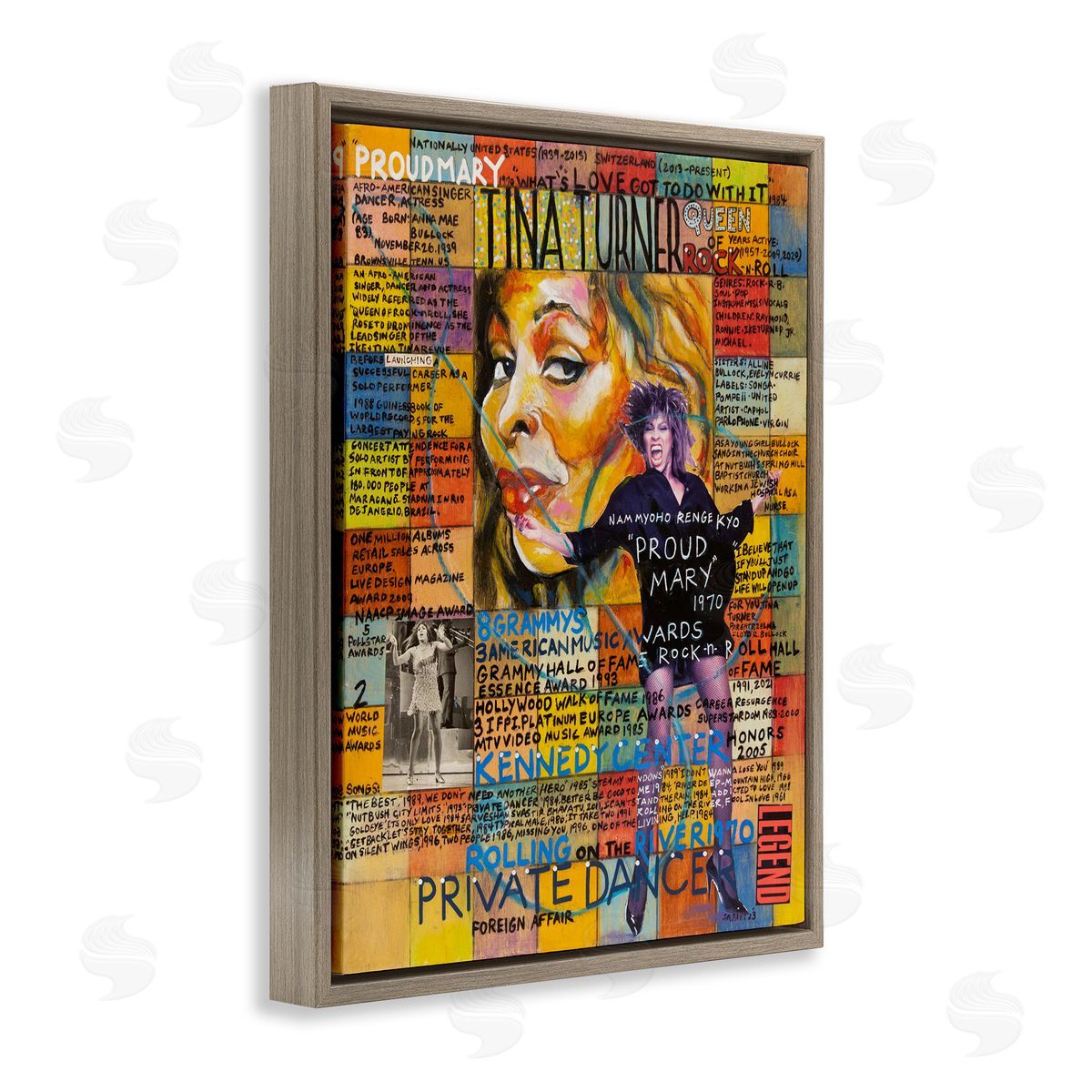 Sabin Tina Turner Collage Brown Floating Frame Canvas Wall Art Print