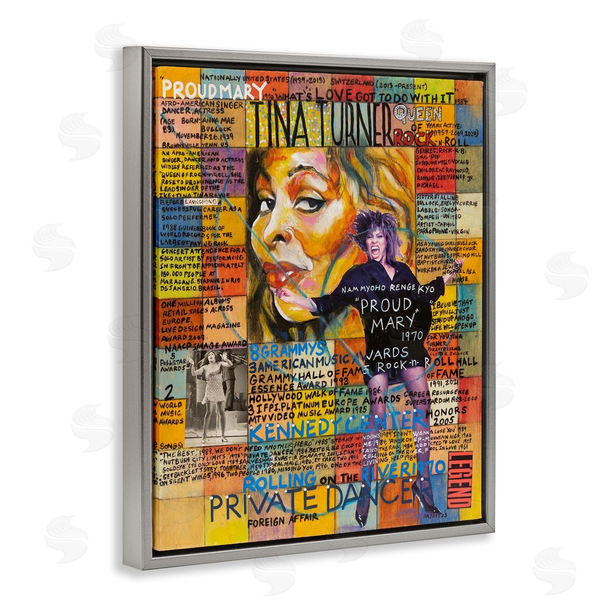 Sabin Tina Turner Collage Gray Floating Frame Canvas Wall Art Print