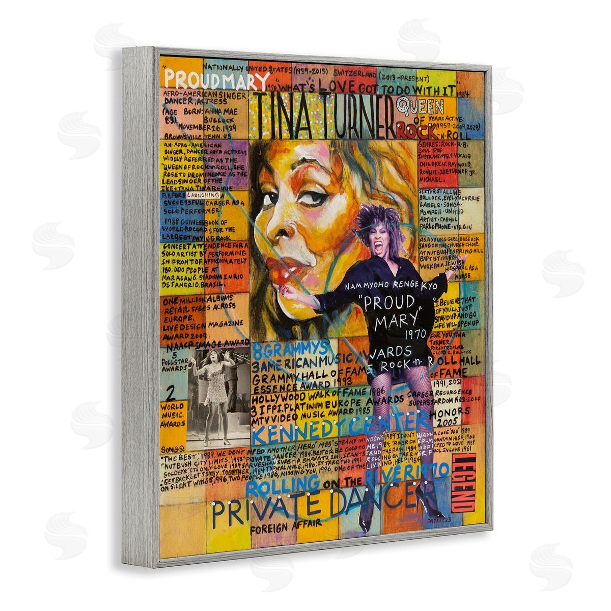 Sabin Tina Turner Collage Gray Framed Giclee Wall Art Print