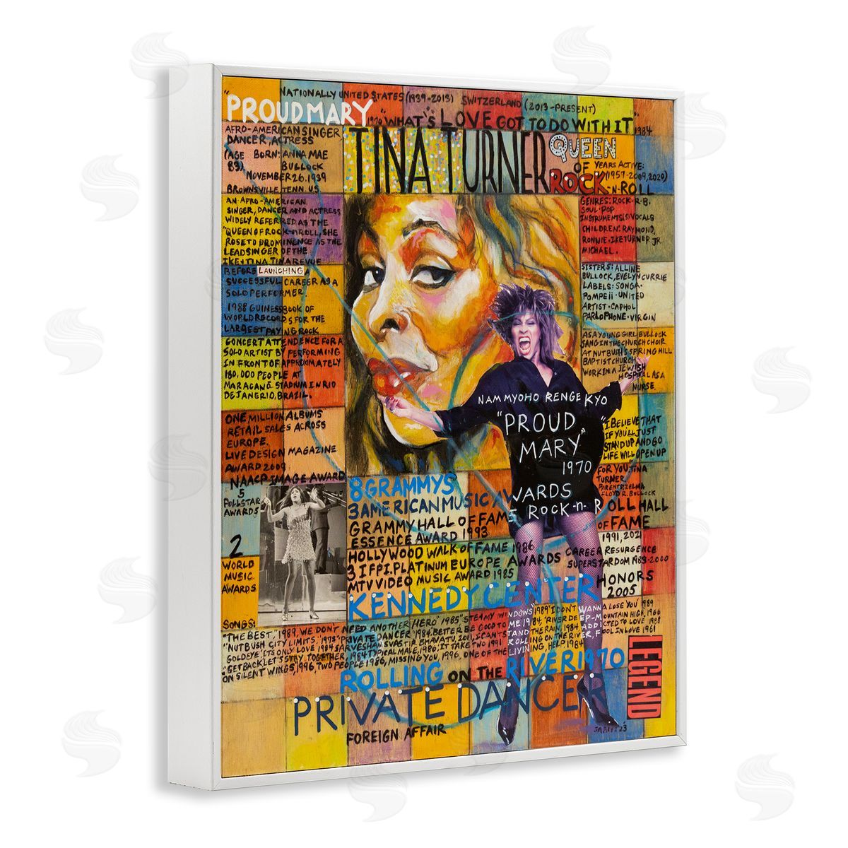 Sabin Tina Turner Collage White Framed Giclee Wall Art Print