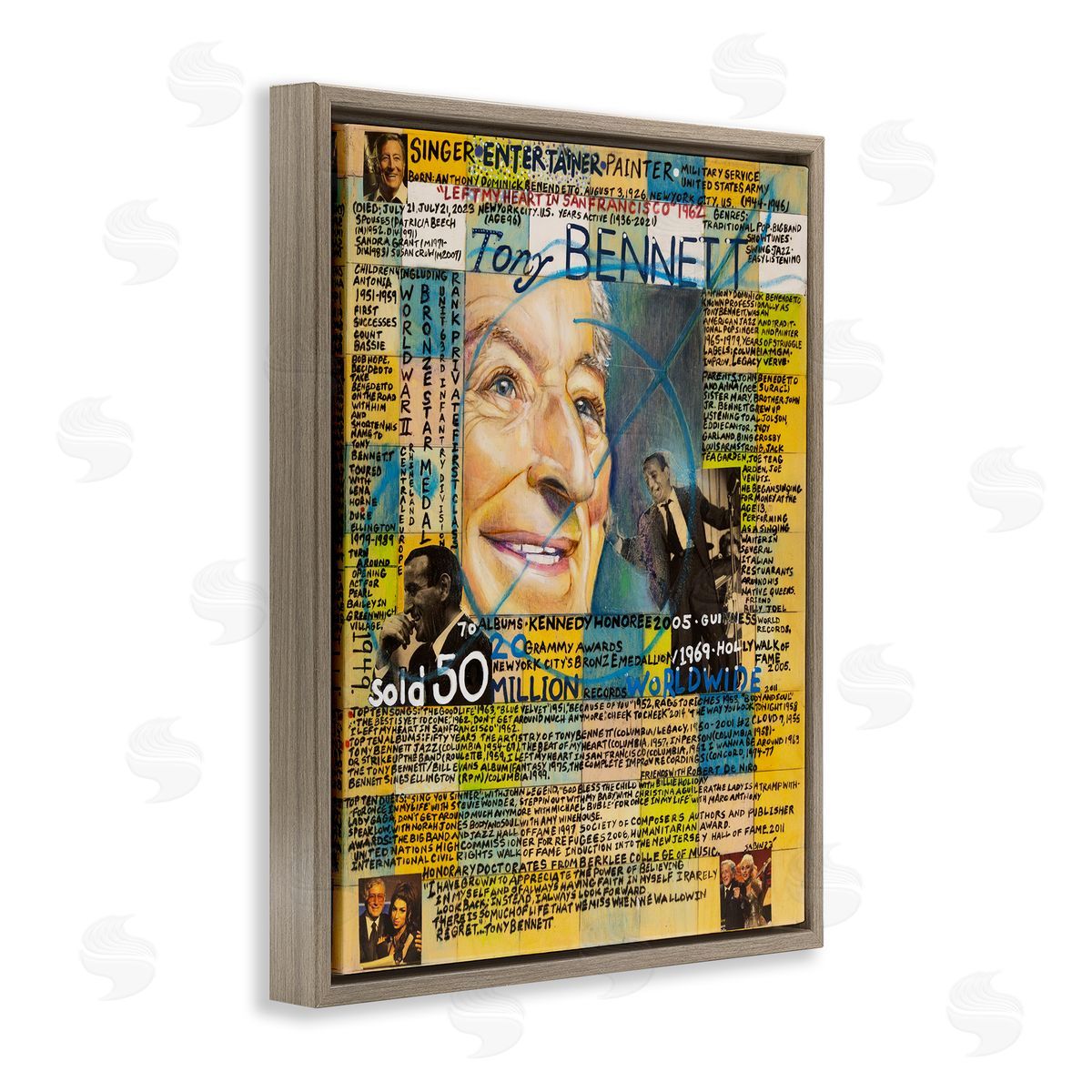 Sabin Tony Bennett Collage Brown Floating Frame Canvas Wall Art Print