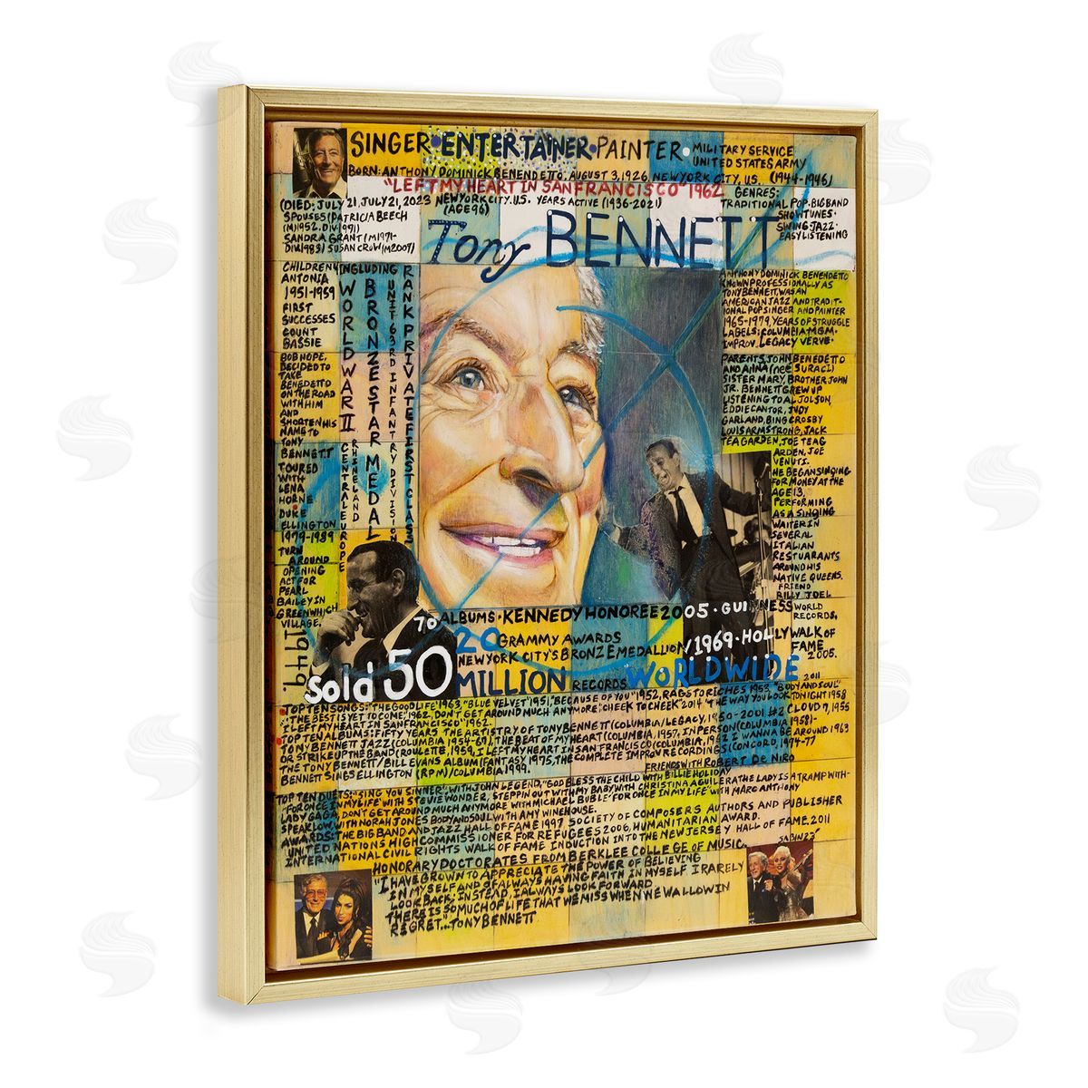 Sabin Tony Bennett Collage Gold Floating Frame Canvas Wall Art Print