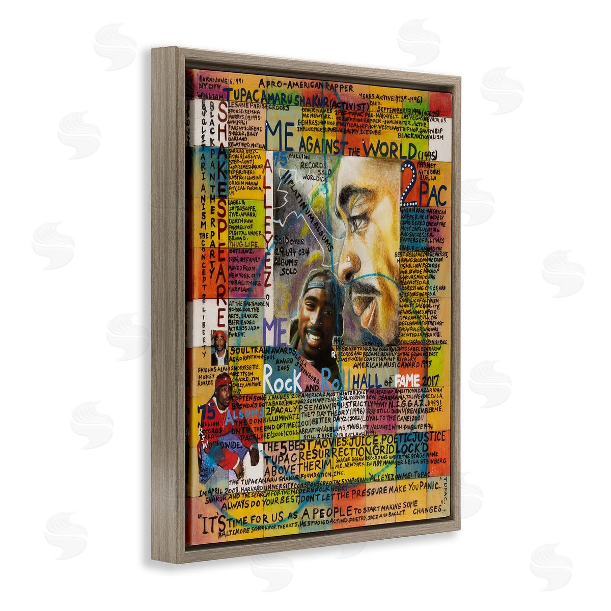 Sabin Tupac Musician Collage Brown Floating Frame Canvas Wall Art Print