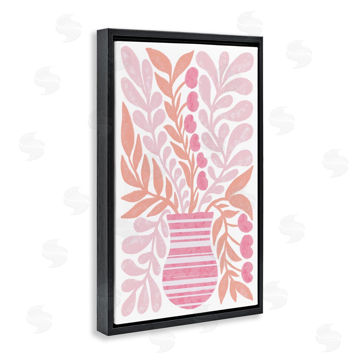 Martina Pavlova Pink Fronds Vase Black Floating Frame Canvas Wall Art Print