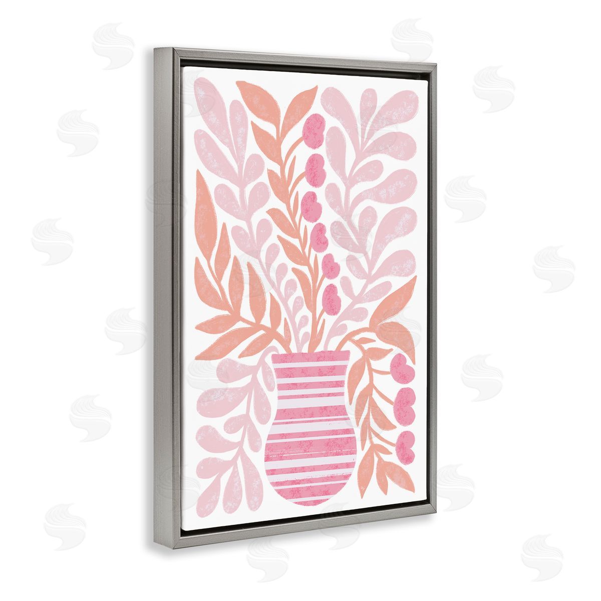 Martina Pavlova Pink Fronds Vase Gray Floating Frame Canvas Wall Art Print