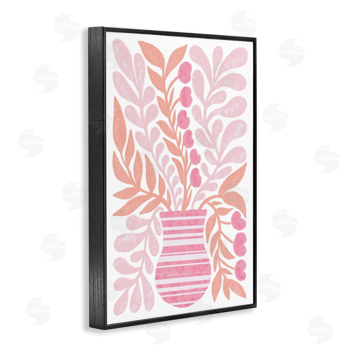 Martina Pavlova Pink Fronds Vase Black Framed Giclee Wall Art Print