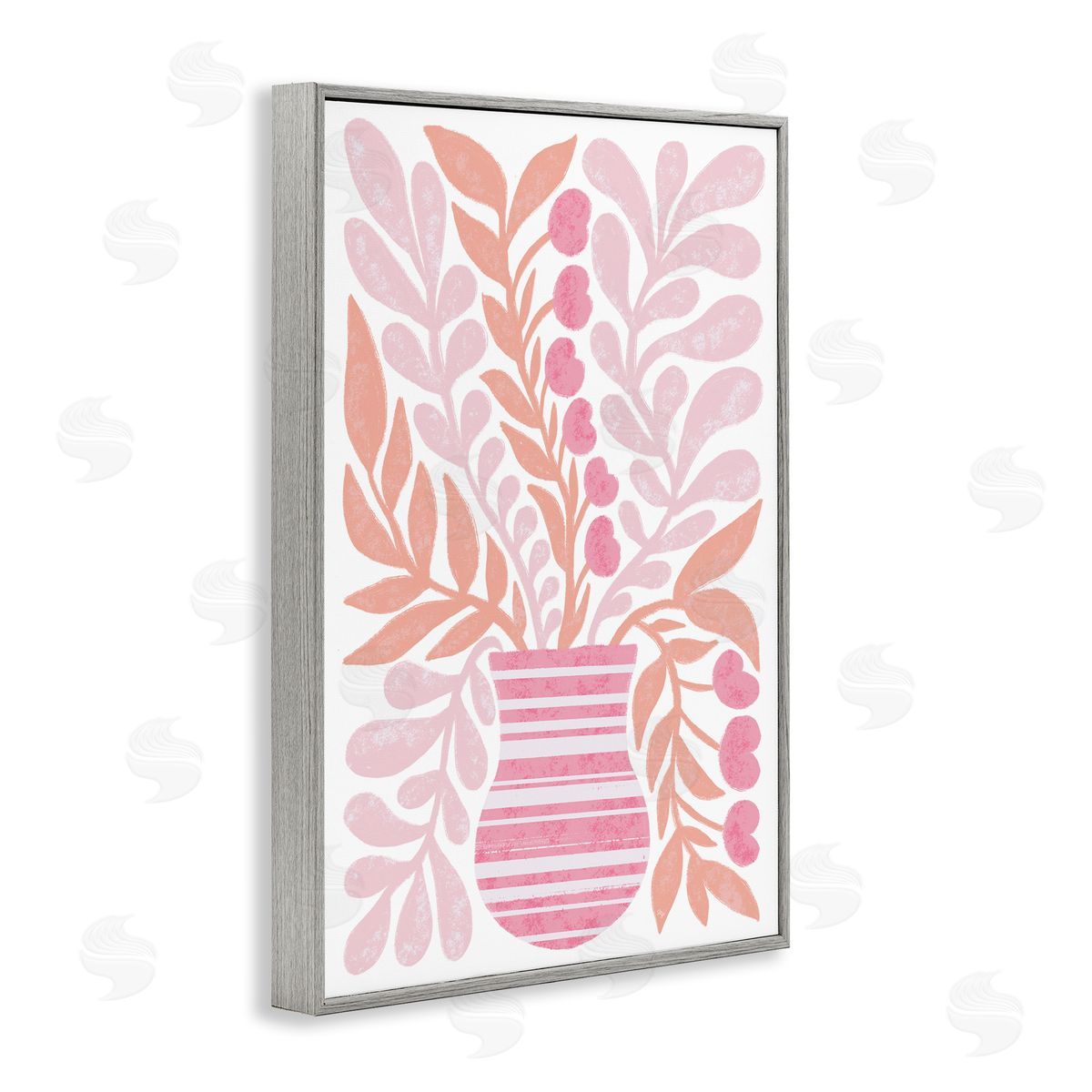 Martina Pavlova Pink Fronds Vase Gray Framed Giclee Wall Art Print