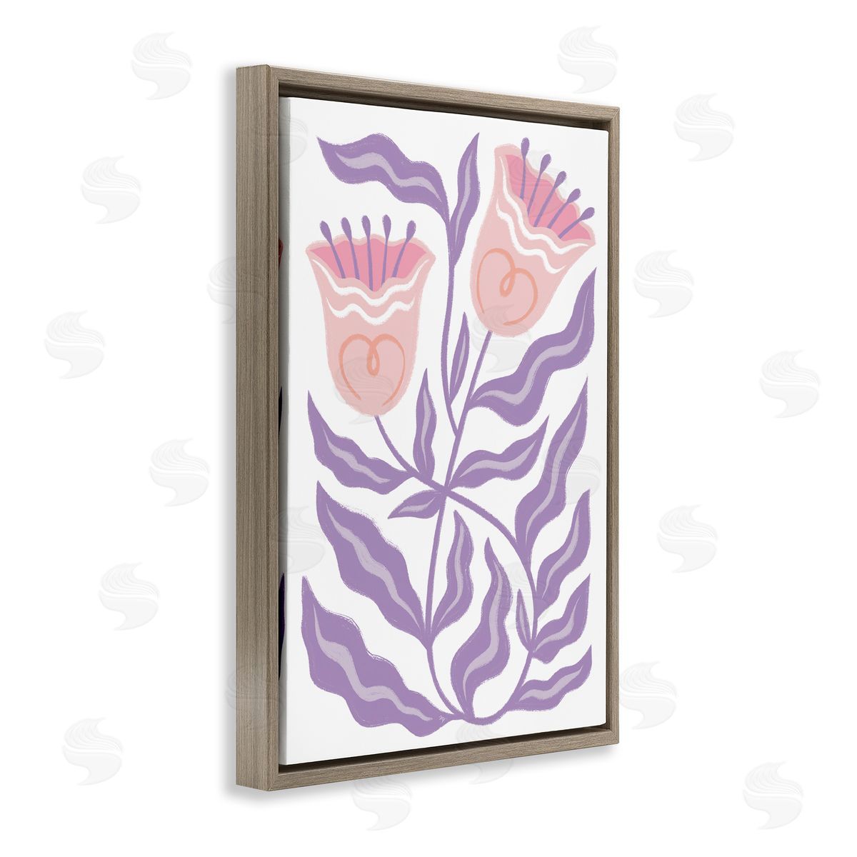 Martina Pavlova Wavy Purple Blooms Brown Floating Frame Canvas Wall Art Print
