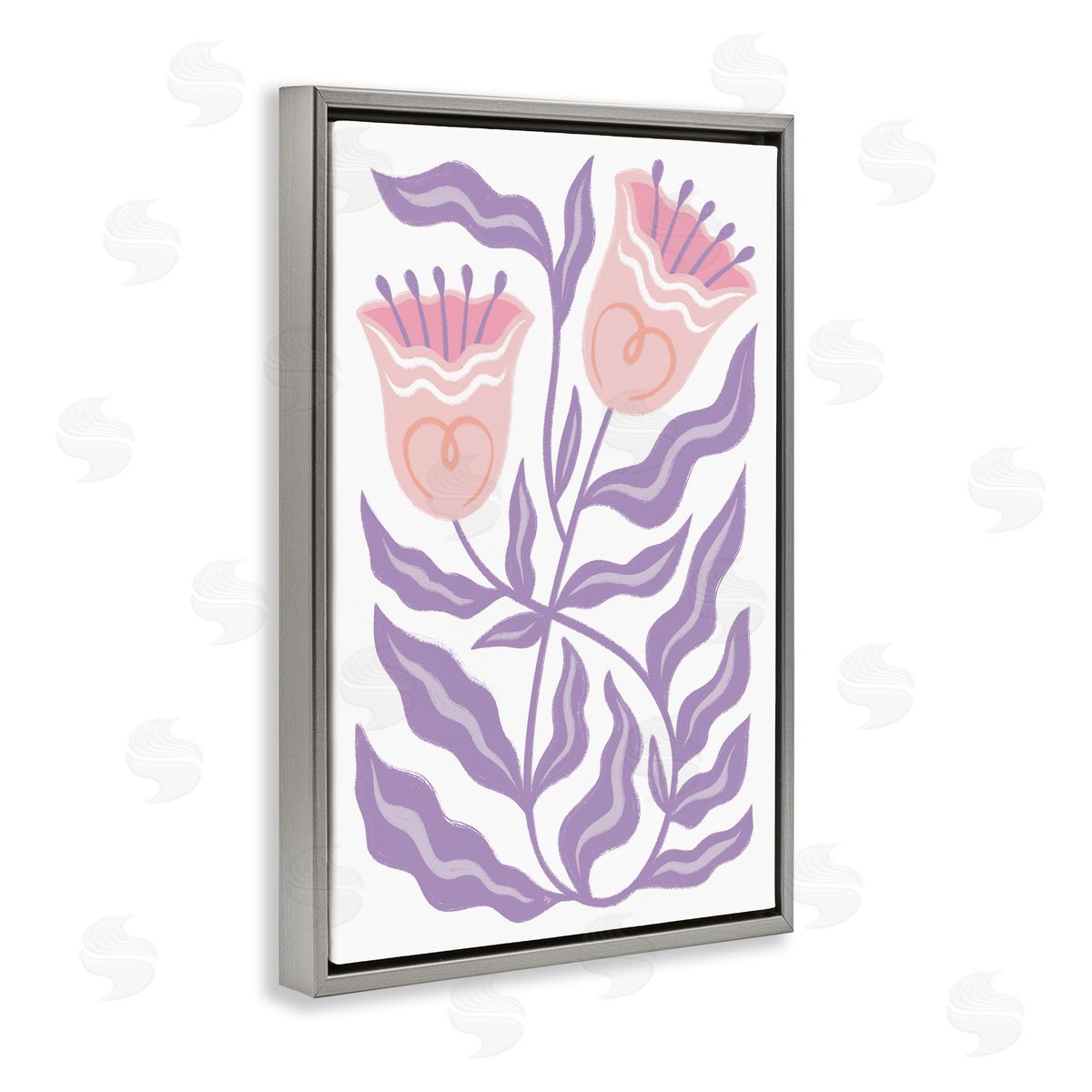 Martina Pavlova Wavy Purple Blooms Gray Floating Frame Canvas Wall Art Print