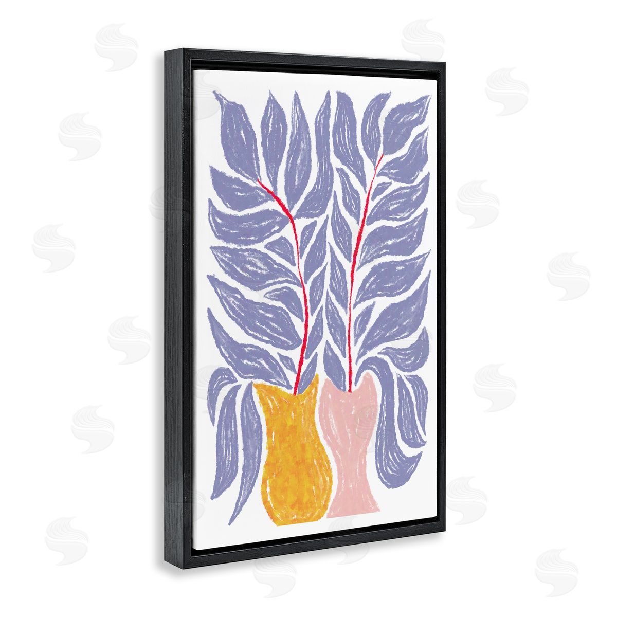 Martina Pavlova Purple Leaves in Vases Black Floating Frame Canvas Wall Art Print