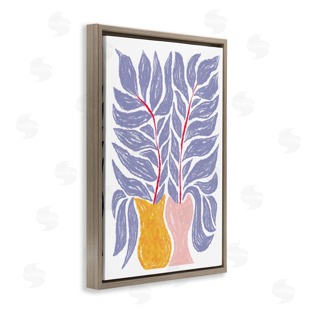 Martina Pavlova Purple Leaves in Vases Brown Floating Frame Canvas Wall Art Print