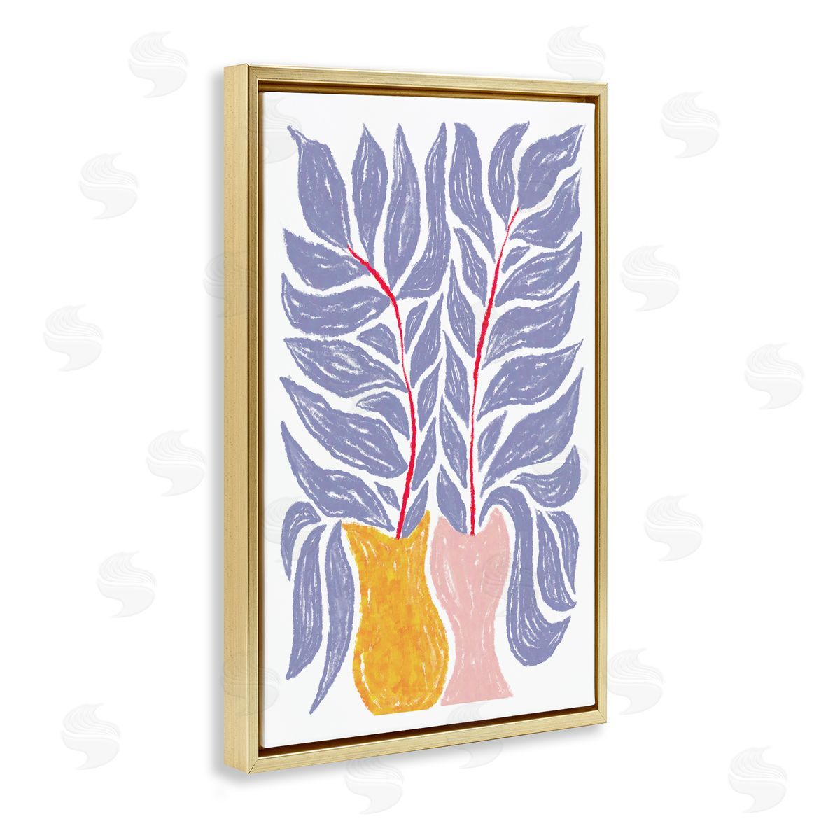 Martina Pavlova Purple Leaves in Vases Gold Floating Frame Canvas Wall Art Print